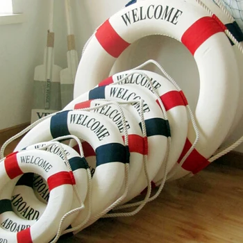 

1PCS Mediterranean Style 14/25/30CM Welcome Aboard Nautical Life Lifebuoy Ring Boat Wall Hanging Home Decoration