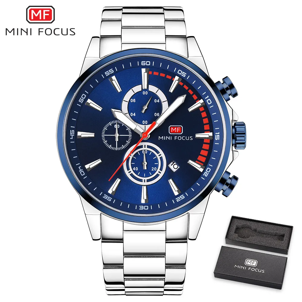 

MINIFOCUS Business Dress Men Quartz Watch Stainless Steel Strap Marine Dial 3D Index Date Top Brand Luxury Fashion Wrist Watches