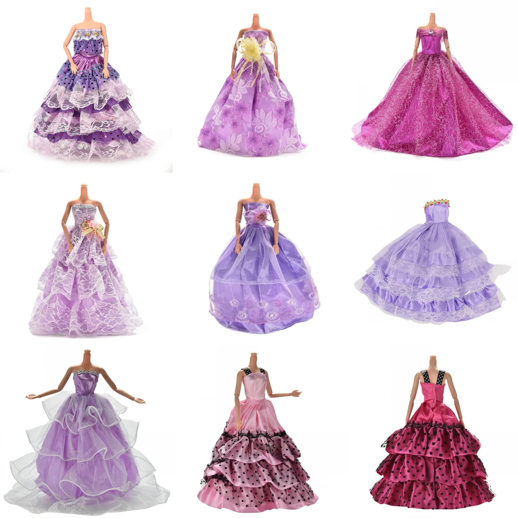 

1 Pcs Hot Selling 21.5cm Purple Wedding Dress For Girls Best Gift For Kids Play House Toys Fit for Doll Height Approx 27-35 cm
