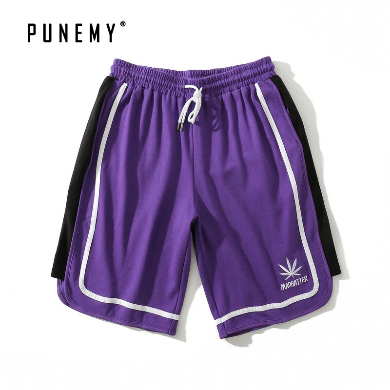 

Side Striped Patchwork Men Shorts Summer New Sweatpants Hip Hop Skateboard Streetwear Oversize Logo Embroidery Male Shorts