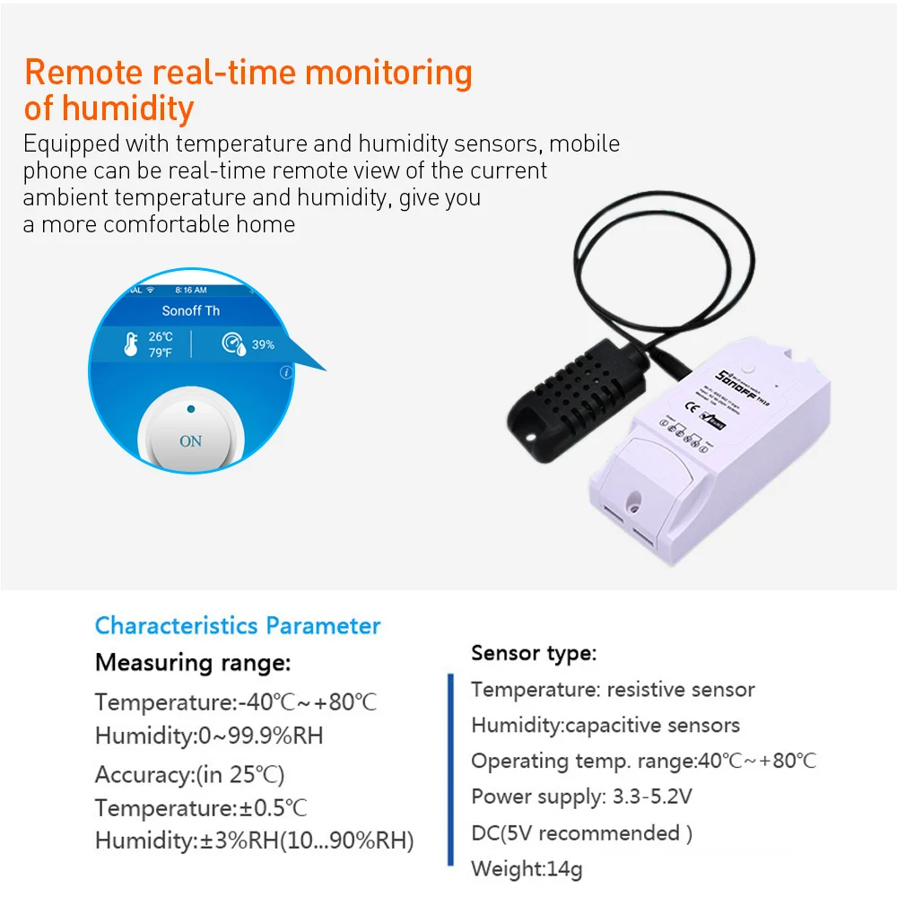 SONOFF Ds18b20/SI7021/AL560 умный Wifi датчик температуры и влажности Зонд переключатель водонепроницаемый удаленный мониторинг дома для TH10 TH16