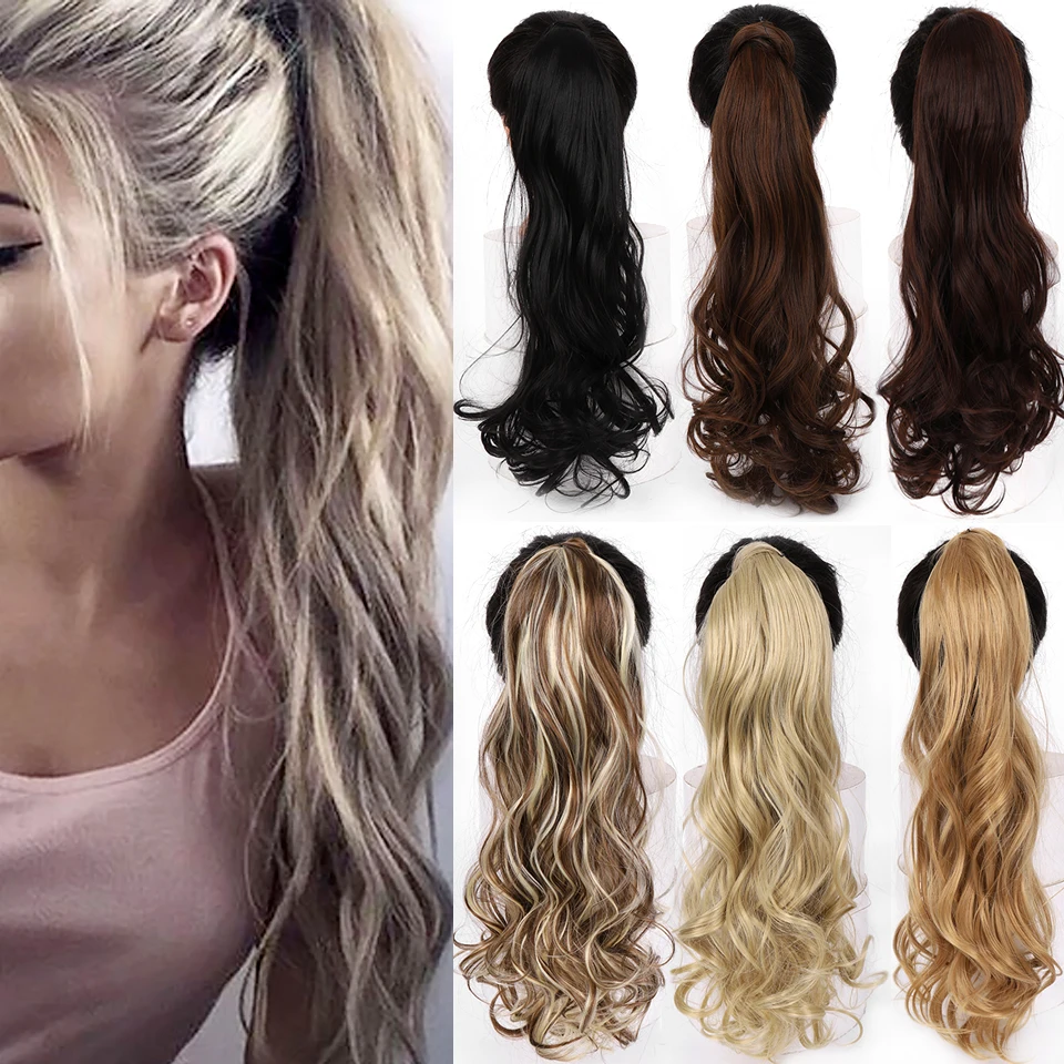 

WTB 22" Long Wavy Wrap Around Clip In Ponytail Hair Extension Heat Resistant Synthetic Natural Wave Pony Tail Fake Hair