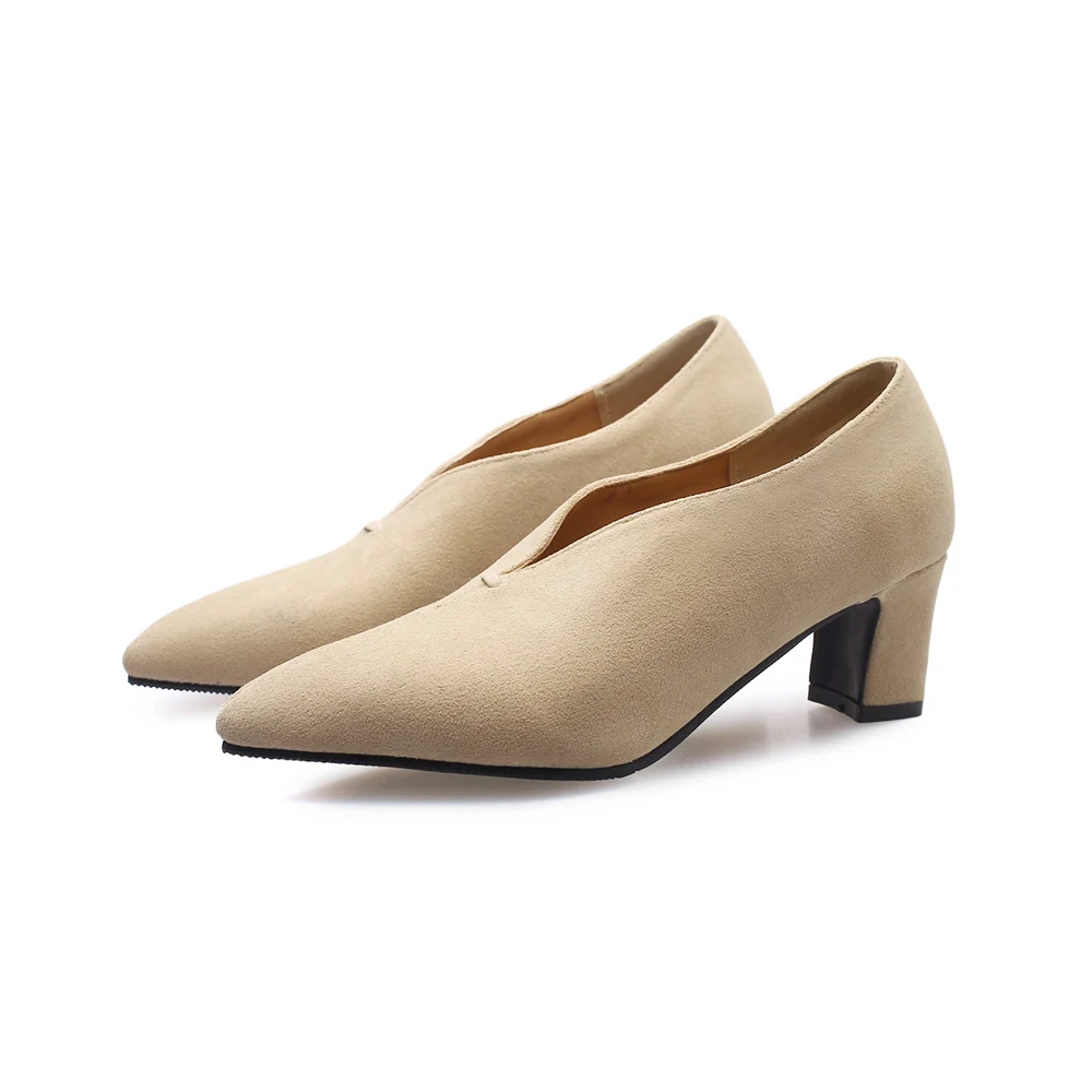 

Women Pumps High Quality Flock Shoes Apricot Black Gray woman shoes Pumps for Ladies Plus Big Size 11.5 P-ASCP-19-9