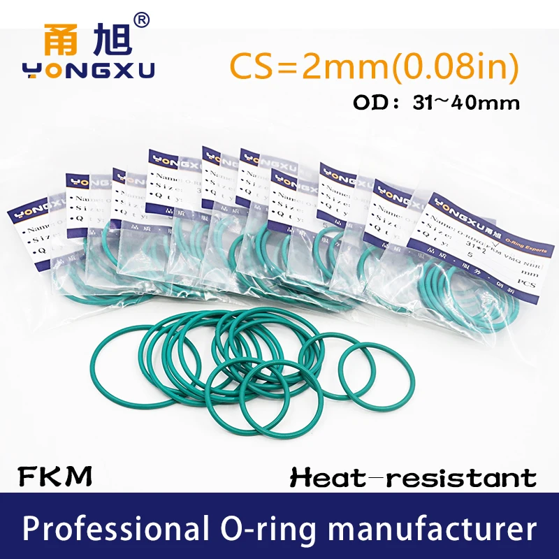 5 шт./лот уплотнительные кольца из фторкаучука зеленого цвета FKM CS2mm