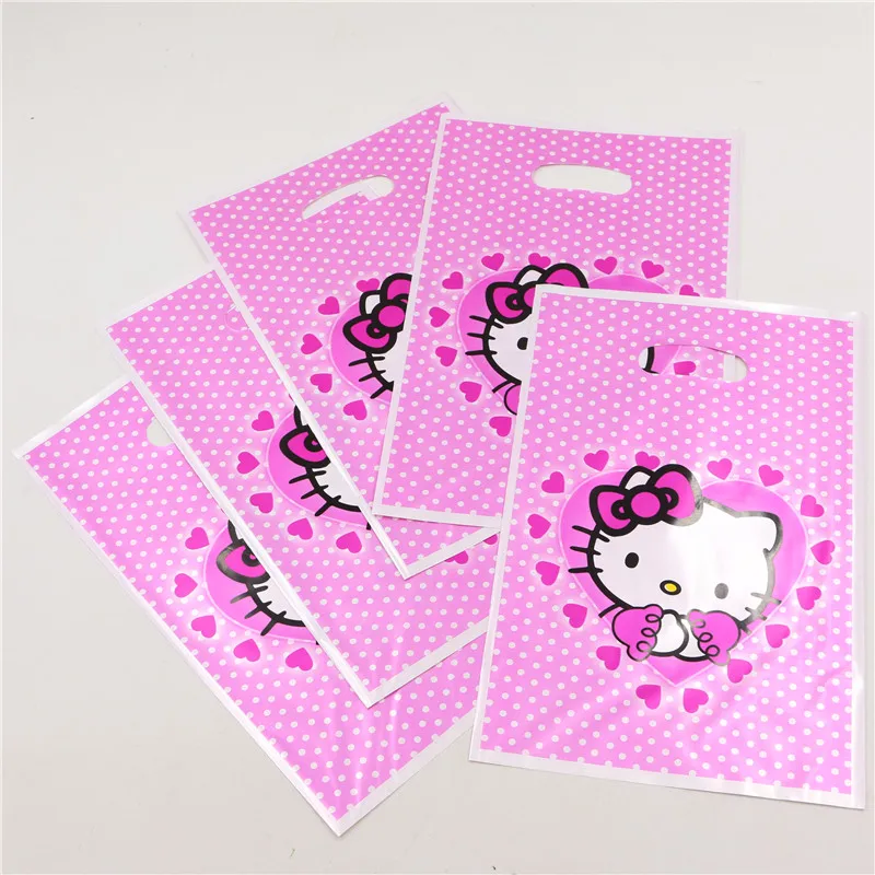Новинка! 10 шт./лот hello kitty подарочные пакеты PE loot сумка наборы детский душ конфеты