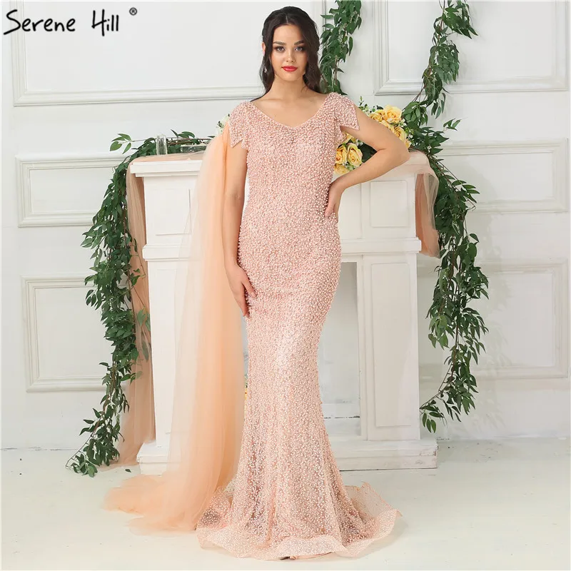 

Peach Pearl Mermaid Evening Dresses Long 2019 Pearl Robe De Soiree Formal Dress Evening Gowns LA6642 Plus Size Serene Hill