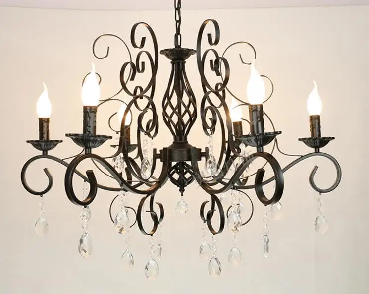 

European type iron art crystal chandelier. American iron candle chandelier. Pastoral. Light