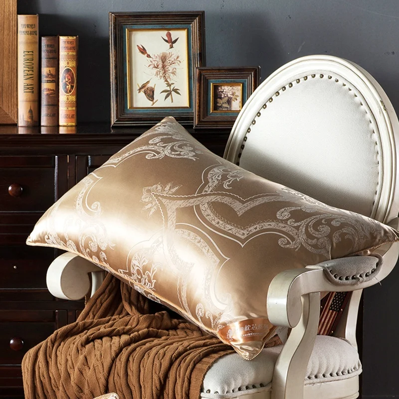 Günstige 100% Mulberry Seide Bettwäsche Kissen Luxus Rose Gold Natur Kopf Sleepping Kissen Füllung Material Europäischen Stil Freies Schiff