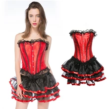 Sexy bustier corset Lace Up Boned Overbust Costume Steampunk Waist Gothic Corset Dress erotic lingerie red corset Shapewear Top corzzet high waist gothic corset set steampunk corset dress mermaid style corset dress set summer waist trainer corset