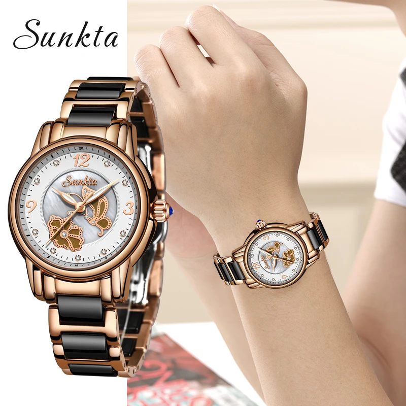 SUNKTA2019 новые часы из розового золота Женские кварцевые часы женские роскошные Брендовые женские часы Relogio Feminino + коробка