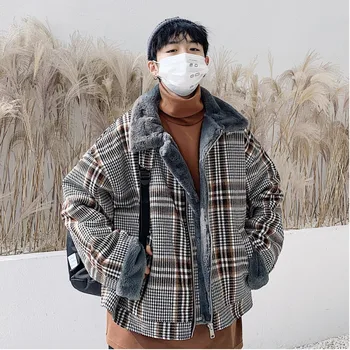 

Lattice Worsted Down Cotton-padded Coat Winter Clothes Jacket Men Thick Warm Parka Windproof Outwear Streetwear Hip Hop Korea
