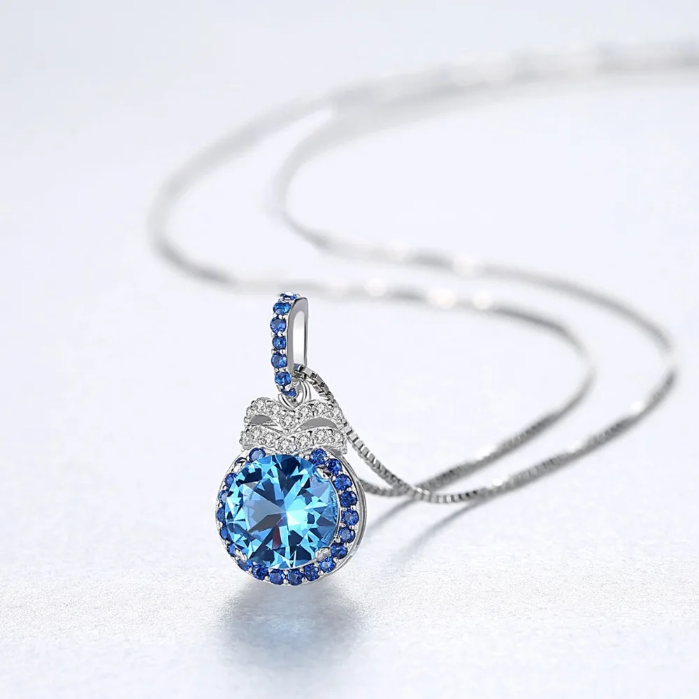 Sterling Silver London Blue Topaz Necklace   Wedding Party Elegant  Christmas and Mother's Day s_voghion.com