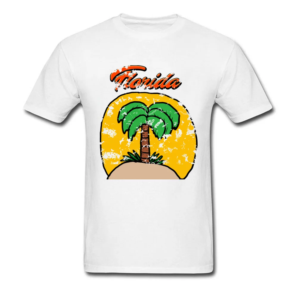 Vintage Florida Design Pure Cotton Student Short Sleeve Tops Shirts Group Lovers Day Tshirts Special Round Neck Tops & Tees Vintage Florida Design white
