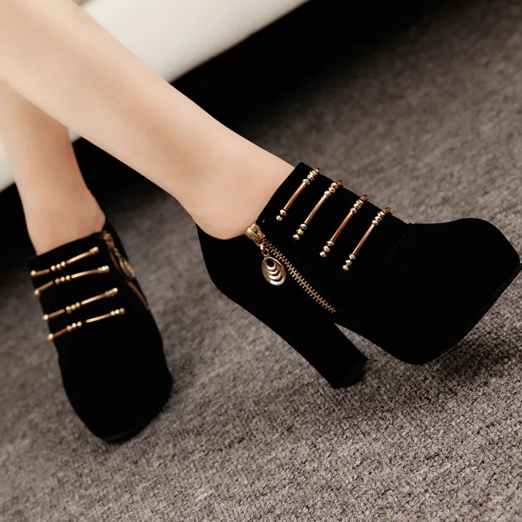 New High Quality Women Boots Pumps Spring Autumn Side Zipper Round Head Thick Bottom Heel Ankle Woman Martin | Обувь
