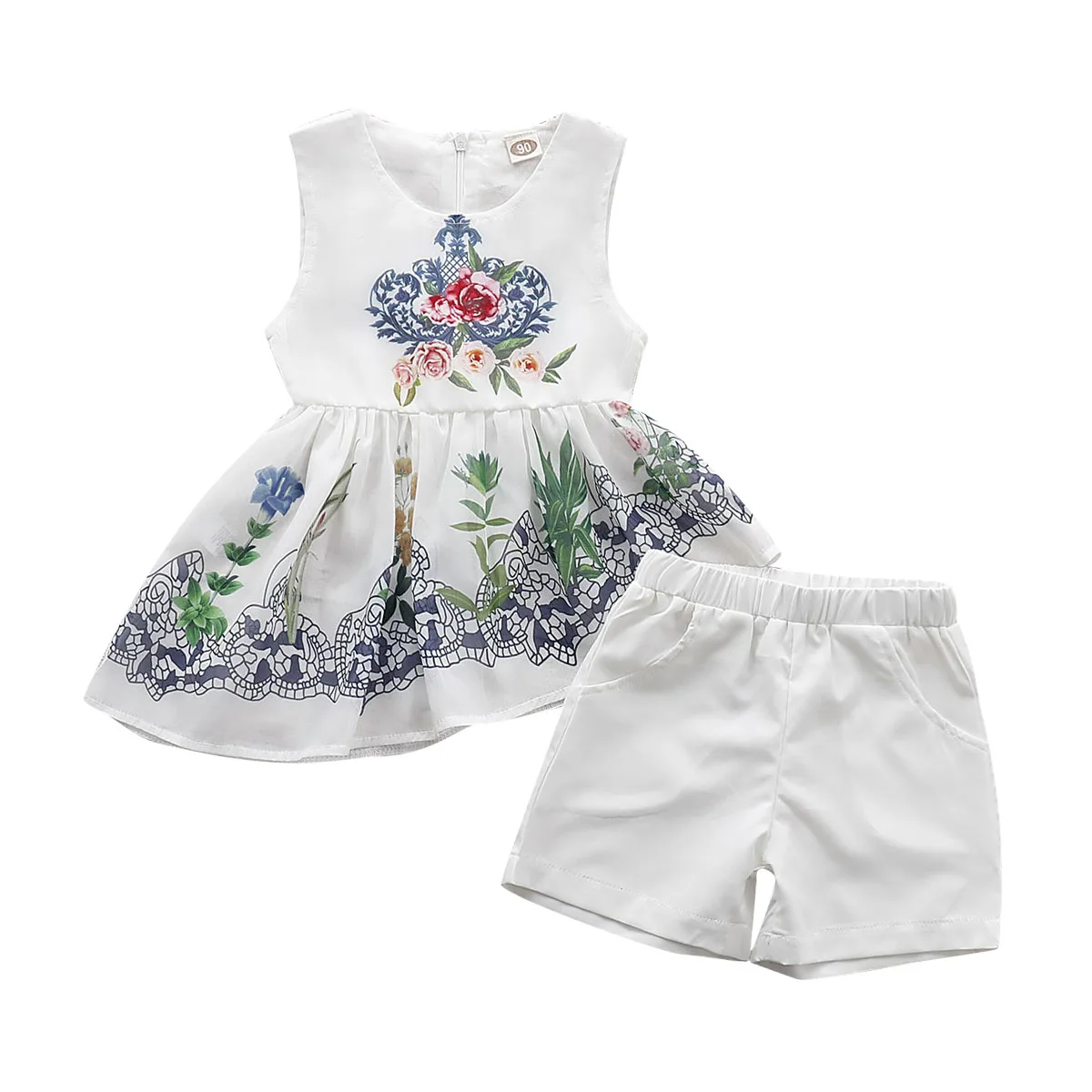 Summer Newborn Baby Girls Chiffon Embroidery Floral Print Sleeveless