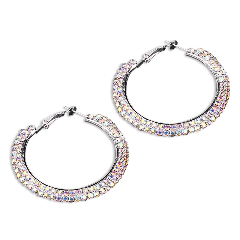 Модные хрустальные стразы, роскошные большие круглые серьги с двумя рядами кристаллов, женские серьги - Окраска металла: AB