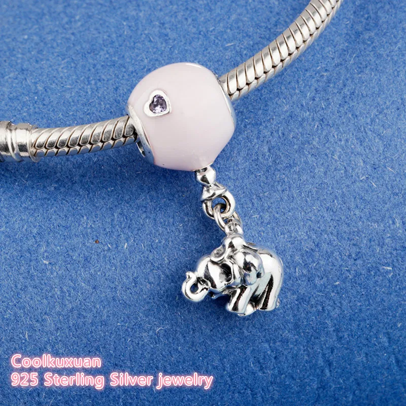 

Mother's Day Authentic 100% 925 Sterling Silver Elephant and Pink Balloon Hanging Charm Beads Fit Pandora Charms Bracelet