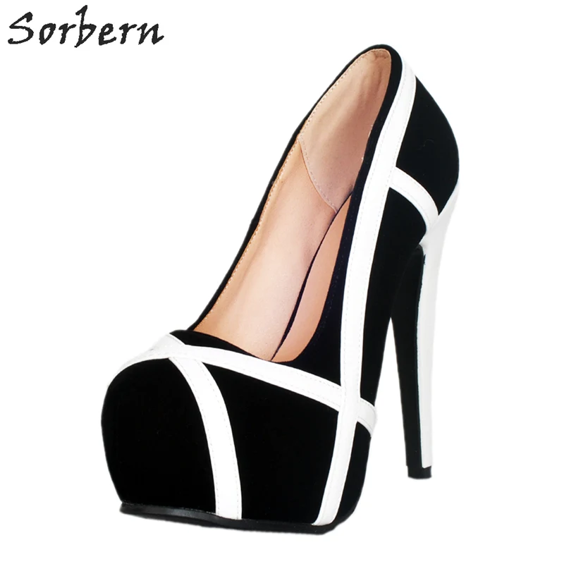 

Sorbern Black And White Women Pump High Heels Slip On Platform Shoes Women Heels Shoes Plus Size Party Shoes For Women