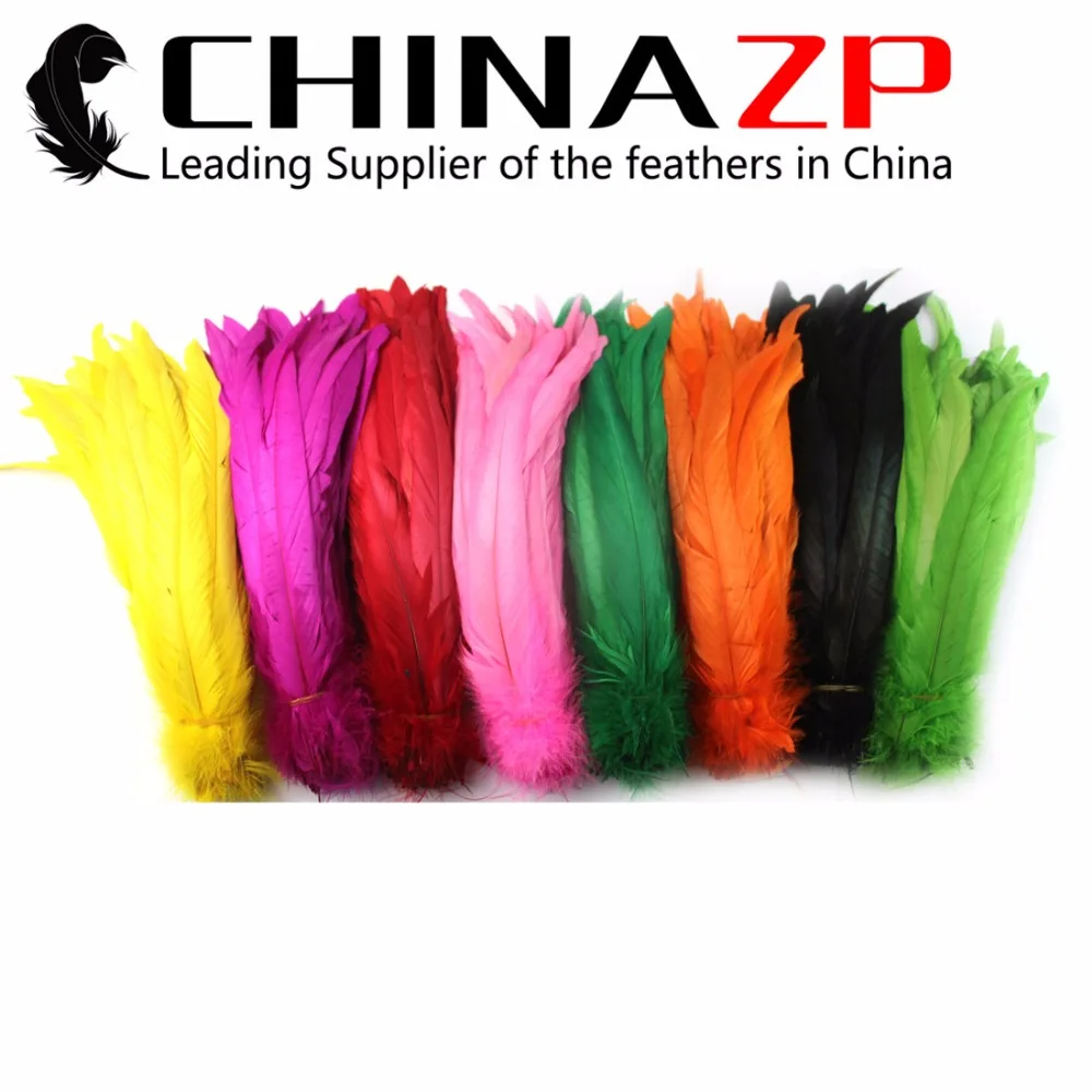 

Leading Supplier CHINAZP Feathers New Arrival 25~30cm 100 pcs/lot Prime Quality Mix Color Rooster Tail Feather Wholesale