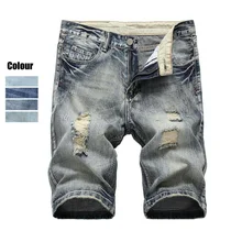 Прямые шорты из джинсовой ткани мужские летние модные рваные Мужские джинсы из хлопка Повседневный высококачественный Молодежный джинсы большого размера шорты