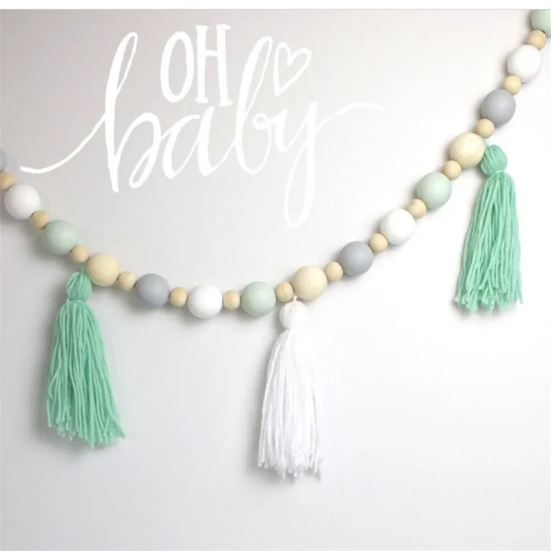 Nórdico 1 chico niño bebé habitación hilo y Guirnalda de cuentas colgante con borla perla Decoración Accesorios para chico adorno de tienda de regalo
