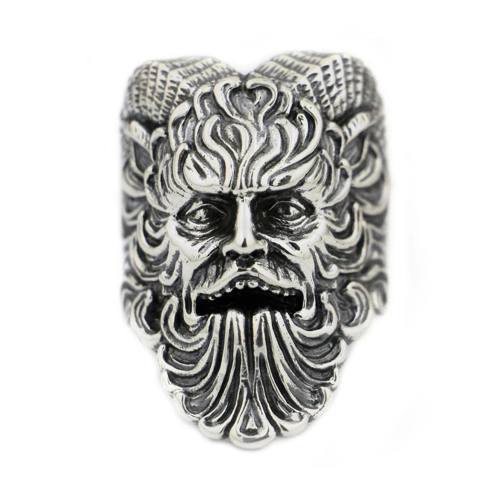 

USA Located 925 Sterling Silver Great God Pan Ring Goats Demon Ring Mens Biker Punk TA88 4PX