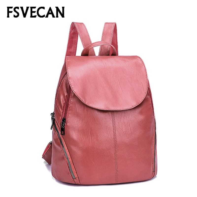 High Quality Women Pu Leather Backpack Preppy Style Sweet Female Pink