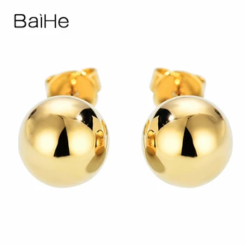 شراءBAIHE الصلبة 14K الذهب الأصفر الذهب الحقيقي كرة مستديرة أقراط شخصية المرأة العصرية غرامة مجوهرات المشاركة أقراط 2020