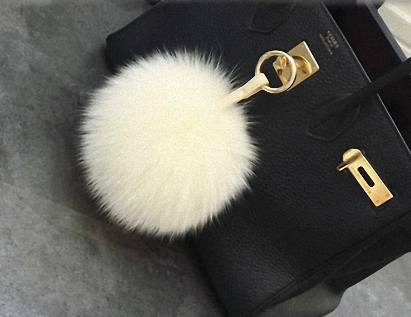 13-15cm Luxury Fluffy Real Fox Fur Ball Pom Plush Size Genuine Key Chain Metal Ring Pendant Bag Charm K010-beige | Украшения и