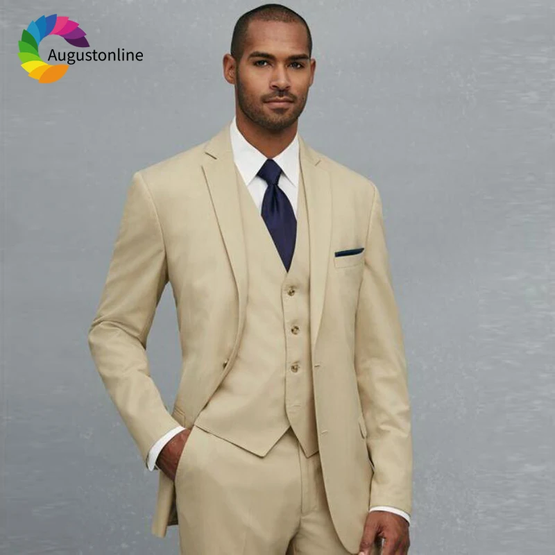 

Beige Men Suits Wedding Groom Tuxedos Formal Business Wear 3 Pieces (Jacket+Pants+Vest) Slim Fit Best Man Blazer