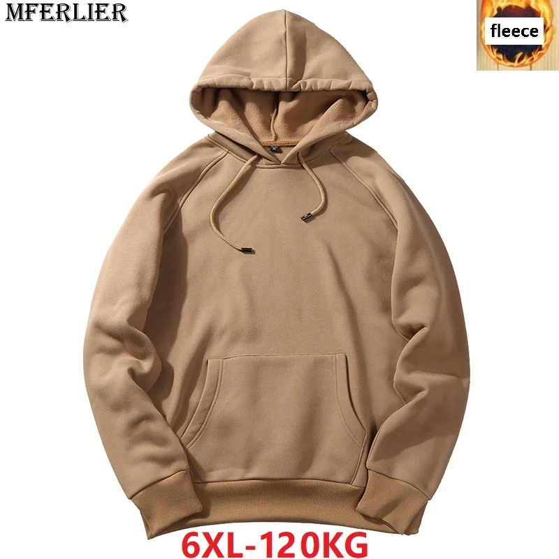 MFERLIER, мужские толстовки, флисовые, теплые, 5XL, 6XL, большие размеры, толстовки с капюшоном, Осенние, синие, теплые, пуловеры, пальто, серые, черные