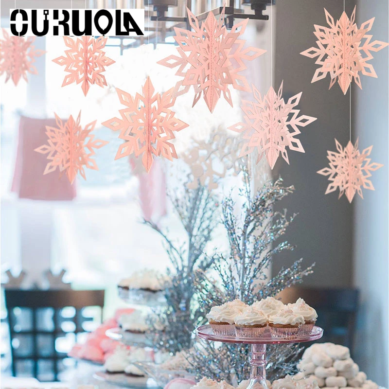 6Pcs/Set 3D Paper White Blue Snowflake Christmas Tree Flowers Noel Tree Star Christmas Garland Holiday Festival Frozen Themed 6Pcs/Set 3D Paper White Blue Snowflake Christmas Tree Flowers Noel Tree Star Christmas Garland Holiday Festival Frozen Themed