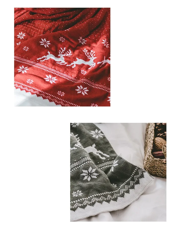LYN& GY, рождественское вязаное одеяло Elks, красный, серый, акриловый чехол со снежинками на диван-кровать для дома, пледы, покрывала, украшение на год