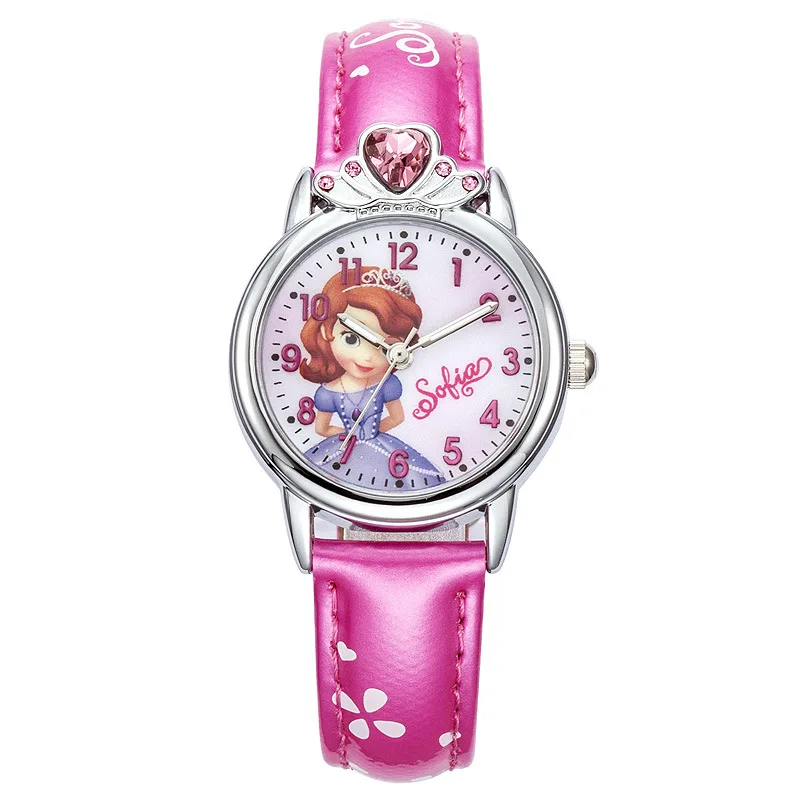 

girl watch Disney brand Cartoon children girls watches Elsa sofia princess students clocks waterproof leather quartz wristwatch