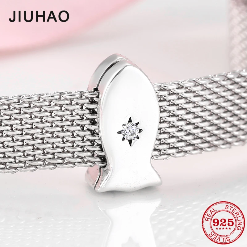 

New 925 Sterling Silver Clear Beautiful CZ Fish Shape Clip Bead Charms Fit Original reflection Charm Bracelet Jewelry making