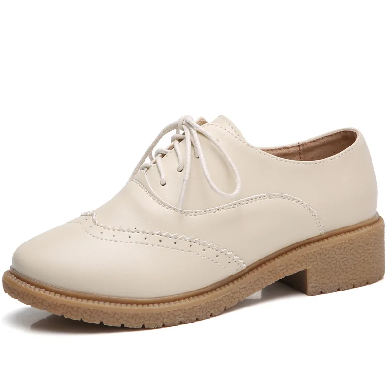 baratas Abramenko Mulheres Brogue Couro Genuíno Ata Acima Sapatos Clássicos Do Vintage Salto Plana Baixa Botas Oxfords Schoenen Vrouw Plus Size 9