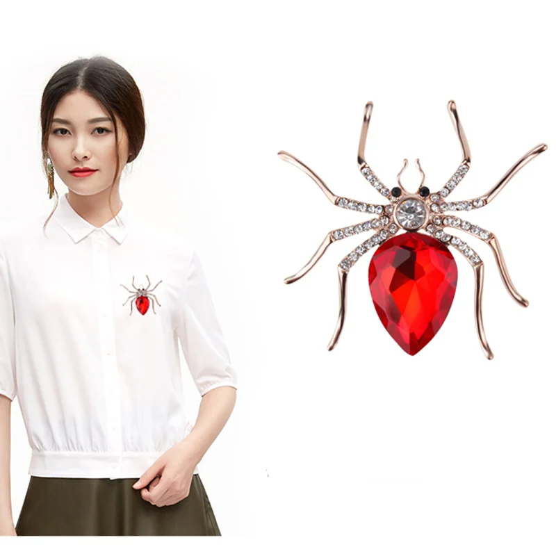 Baiduqiandu Brand High Quality Glass Crystal Spider Brooch Pins in