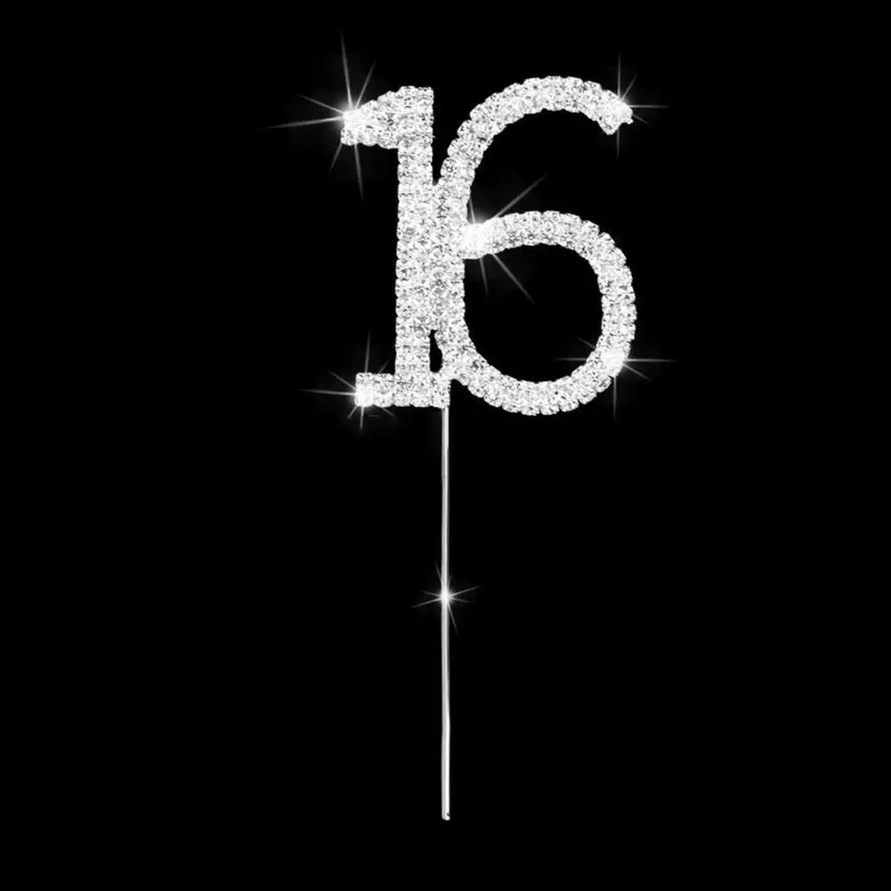 

Party Cake Topper Sixteen 16 Number 16th Shiny Rhinestone Birthday Party Decor 5cm