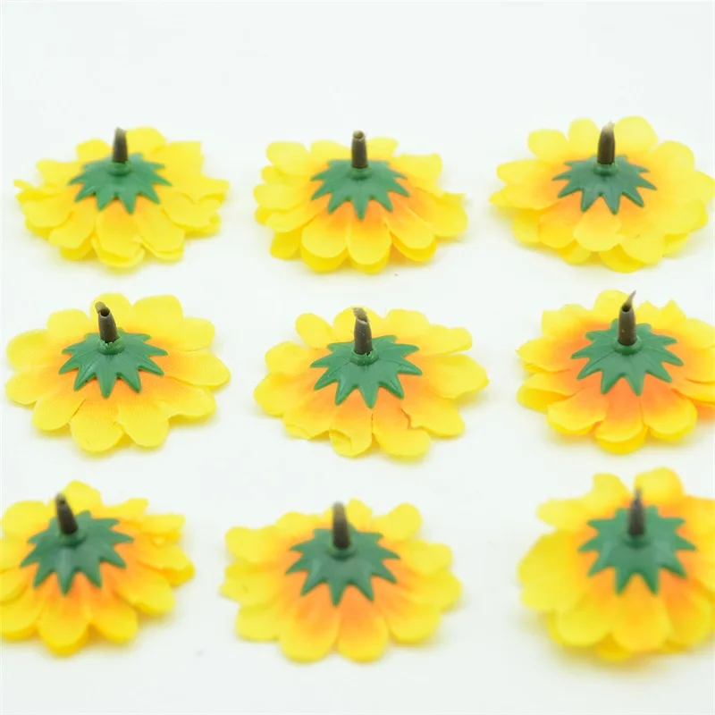 100pcs 4cm Fake flowers Mini Silk Sunflower Artificial Flower Head For Wreath Decoration  Wedding Box Decoration