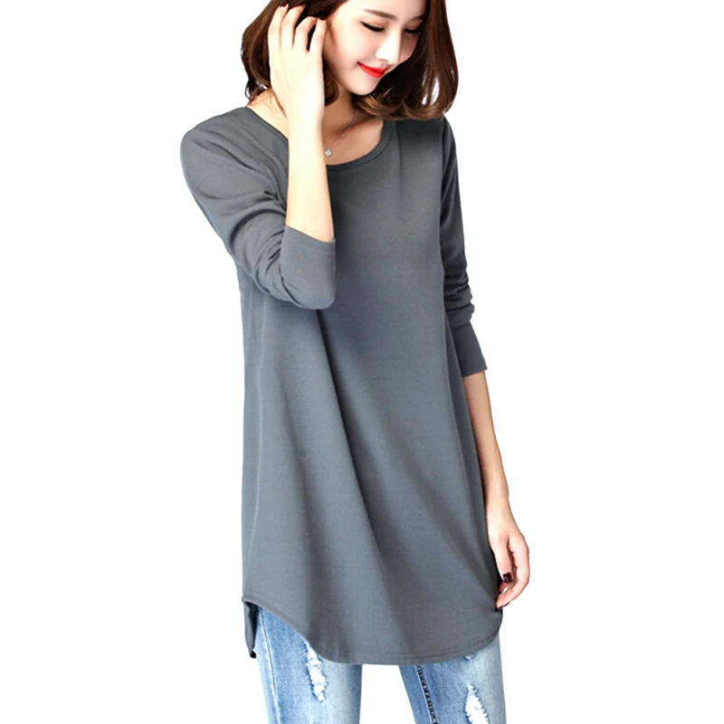 Minimalist Solid Color Bottoming Shirt Large Size Polyester Flavor Female Loose Long Sleeved T-shirt 3 Colors M-5XL