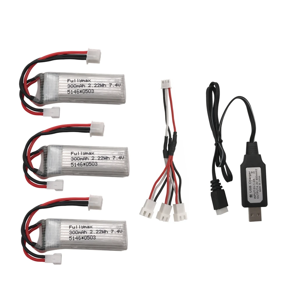 

3pcs 7.4V 300mAh LiPo Battery and 3 in 1 charging cable For RC WLtoys F959 RC Quadcopter Drone Helicopter Toy Parts