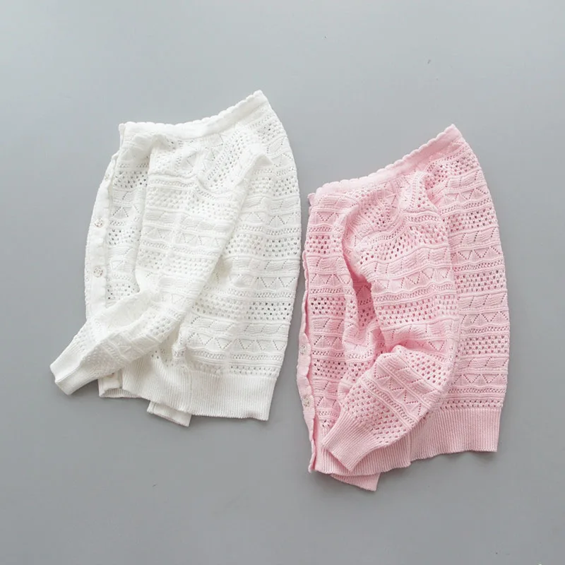 

Hollow Out Cotton Girls Cardigan Sunscreen Jacket For Spring And Summer Soft Pure Color Baby Girls Sweater Jacket BC695