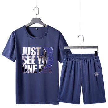 

Rlyaeiz 2019 Summer Casual Sporting Suits Men Tracksuit Fashion Letter Printed T shirts + Shorts Sporting Wear Male Sweat Suit
