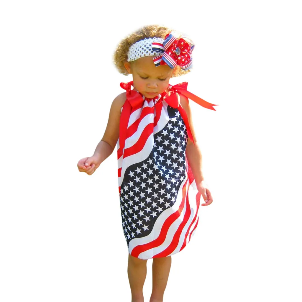 

pudcoco Hot Sale Girl Kids Dress Infant Kids 4th Of July Star Dress Clothes Sundress Casual Dresses Vetement Enfant Fille