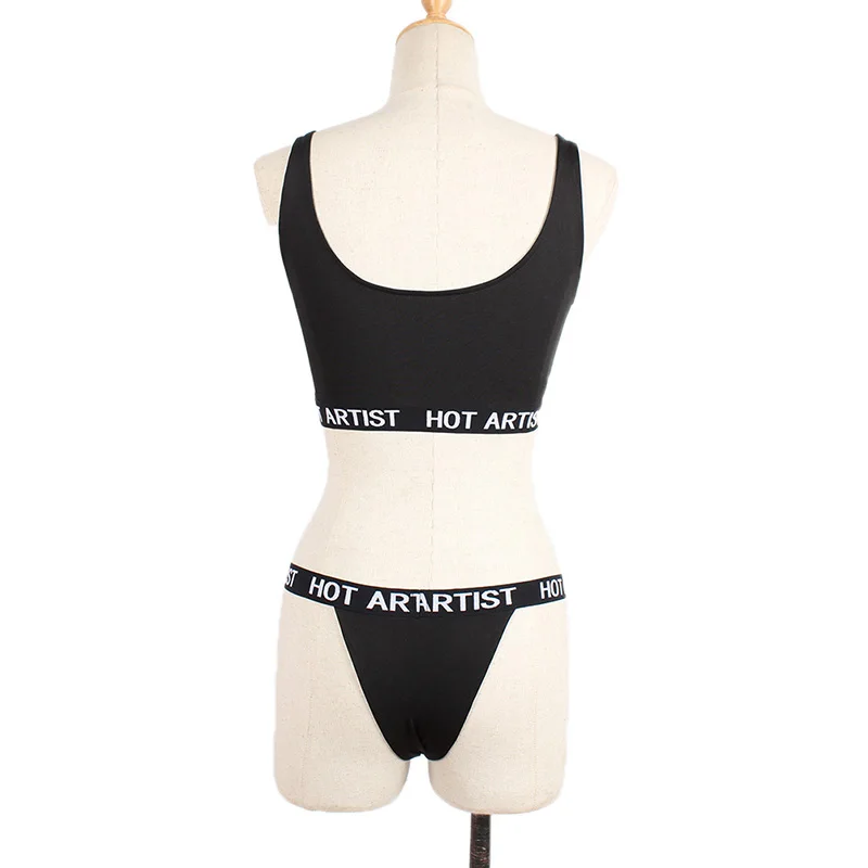 С принтом букв бюстгальтер и трусы комплект Bralette стринги из двух частей