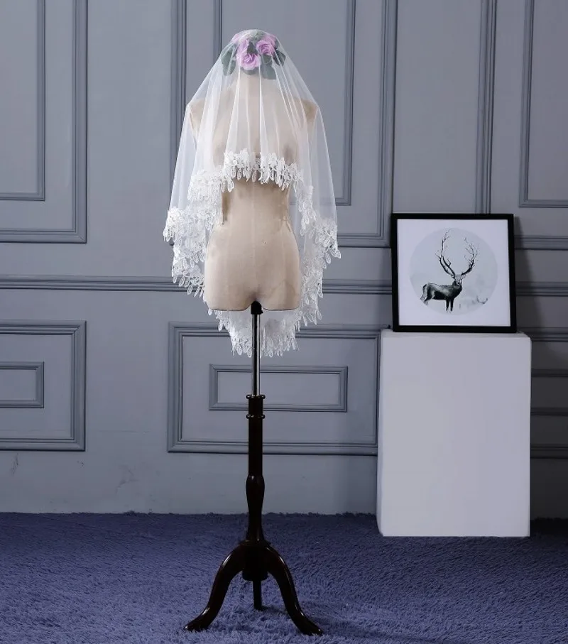 Свадебная вуаль цвета слоновой кости аппликация край около 1,5 м длинные женские свадебные вуали один слой свадебный аксессуар