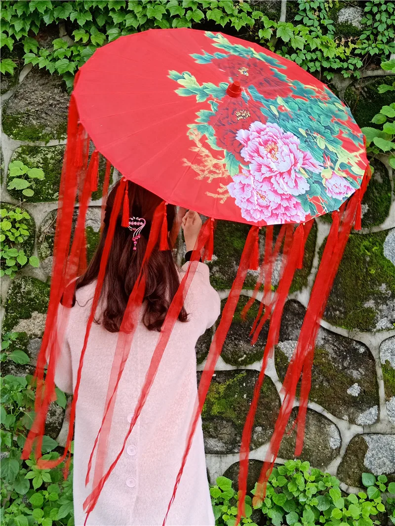 Декоративный зонтик с лентой и кисточками Древние китайские Зонты шелковая ткань фотография Танец Реквизит японский декоративный зонтик