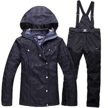 Thickening sportswear women ski suit waterproof windproof winter warm ski suit jacket + ski pants with high quality for lady