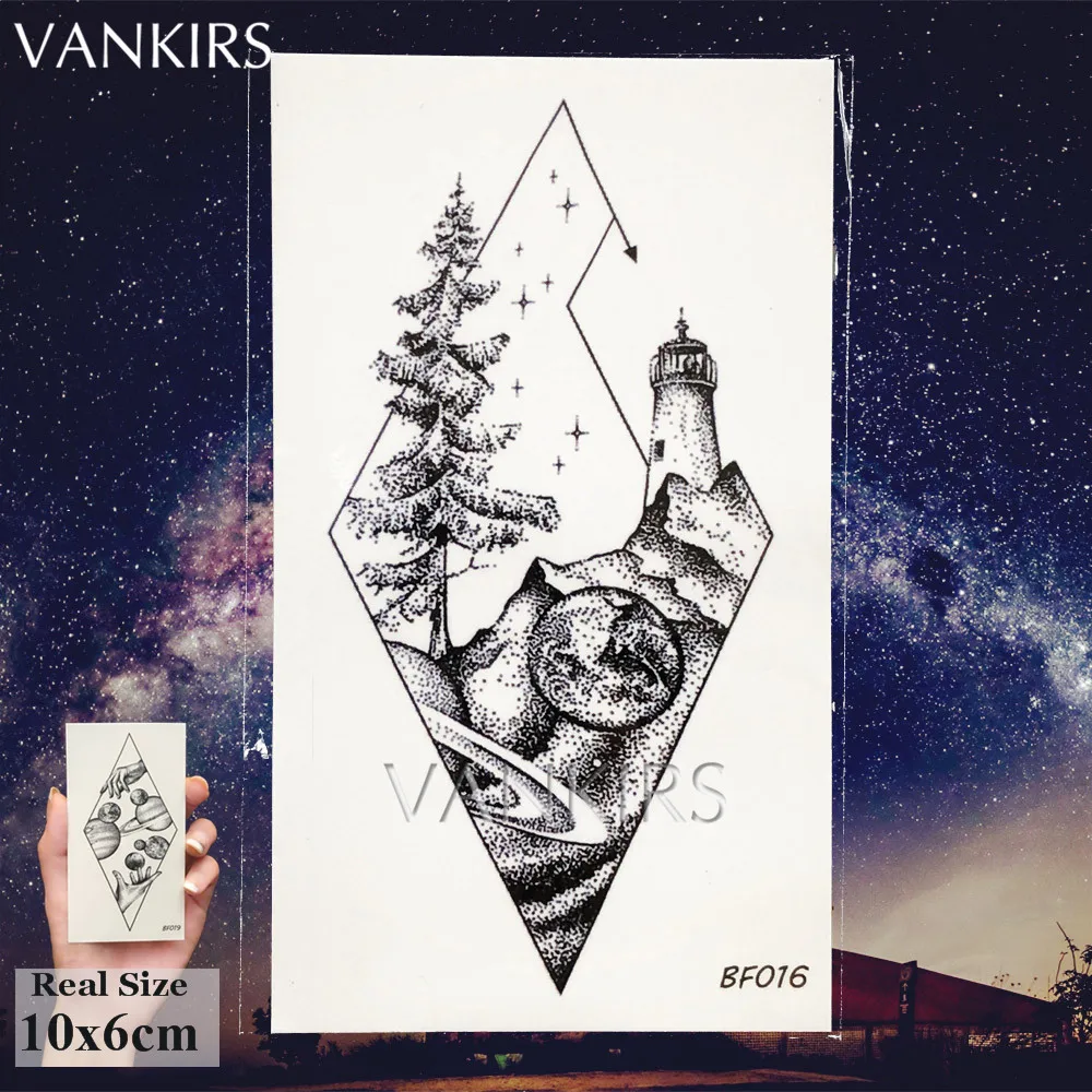 VANKIRS геометрия черный Вселенная Hill водостойкие татуировки наклейки Для женщин талия наручные руку временные Тато Пользовательские Боди-арт тату