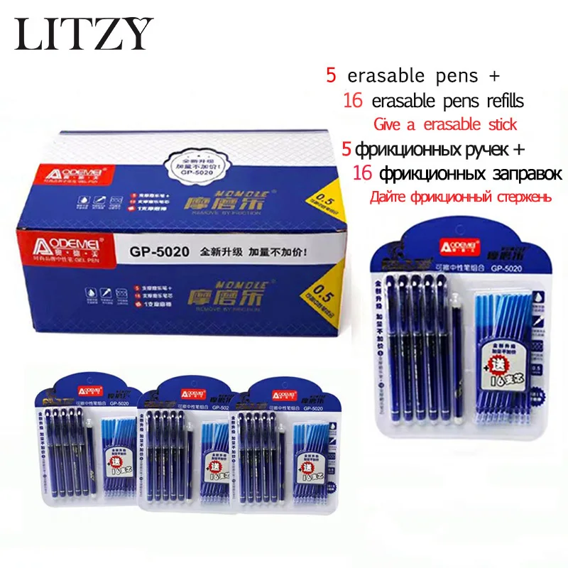 

Erasable Pen Refill Set 0.5mm Blue/Black Ink Magic Gel Pen for School Office Writing Supply Exam Spare Student Kawaii Stationery
